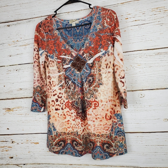 One World Embellished Print Top - Picture 2 of 5